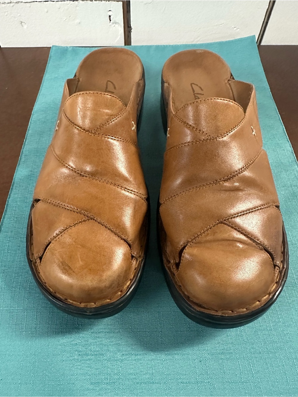 Clarks Brown Leather Slip-On Sandal Clogs